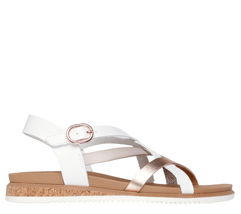 Sandale casual, dama, SKECHERS BOBS DESERT KISS LOW PEAK RANK 114709-WHT alb, textil